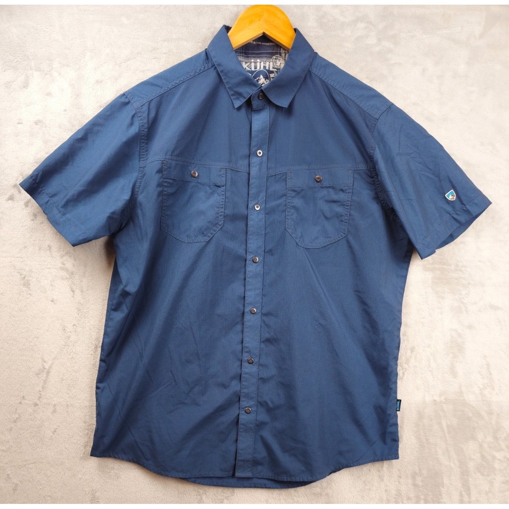 Kuhl Eluxur Short Sleeve‎ Pearl Snap Shirt Lightweight Blue Solid Men's Medium